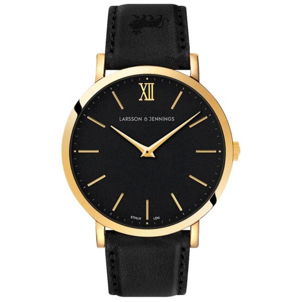 Larsson & Jennings Men's LUGANO BROWN LEATHER 40MM GOLD BLACK